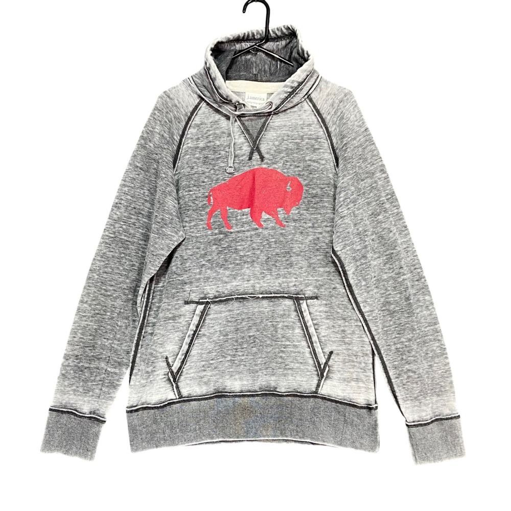 J.America Zen Fleece Pullover Hoodie Sweatshirt Men's Large Buffalo Heather Gray